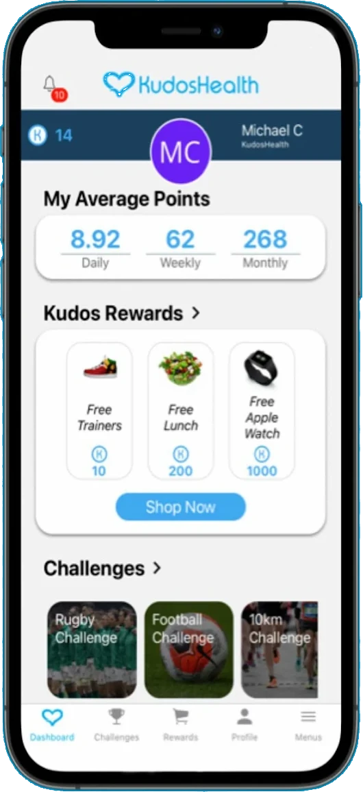 KudosHealthApp main screen