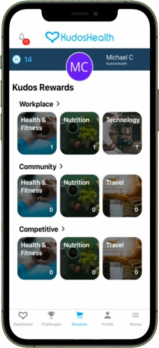 KudosHealthApp rewards screen